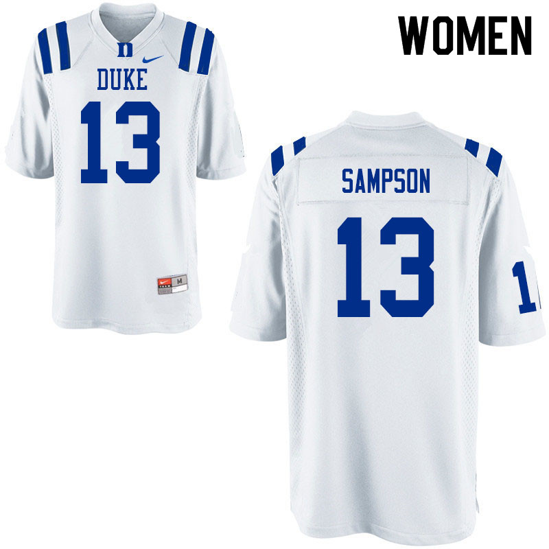 Women #13 Sayvon Sampson Duke Blue Devils College Football Jerseys Sale-White